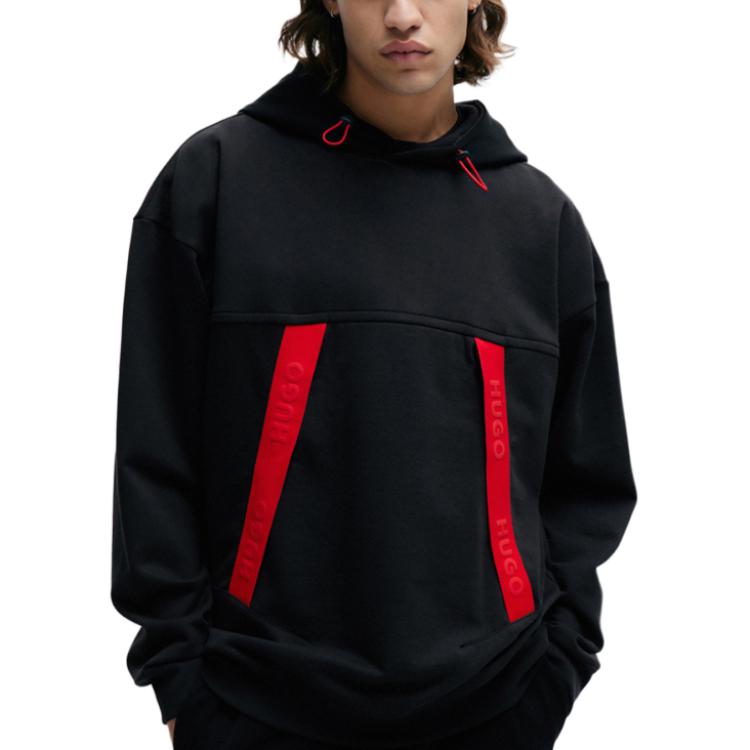 HUGO BOSS SS24 Black Letter Stripe Print Loose Fit Hoodie 50504856-001 圖 2