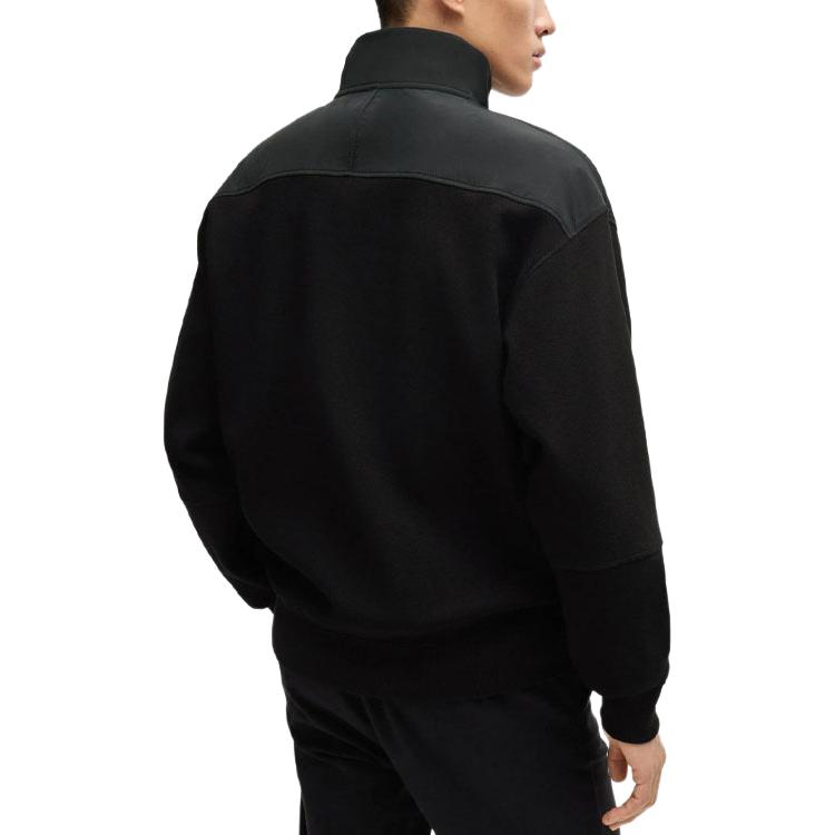 Shop HUGO BOSS SS24 Jaket Kasual Zip-Up Logo Hitam 50519194-001