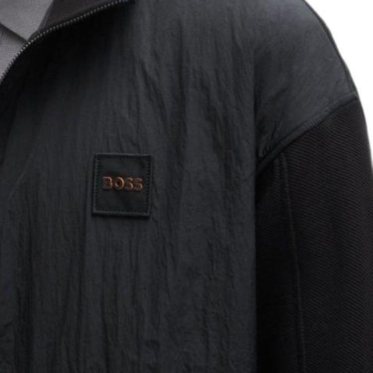 Cheap HUGO BOSS SS24 Jaket Kasual Zip-Up Logo Hitam 50519194-001