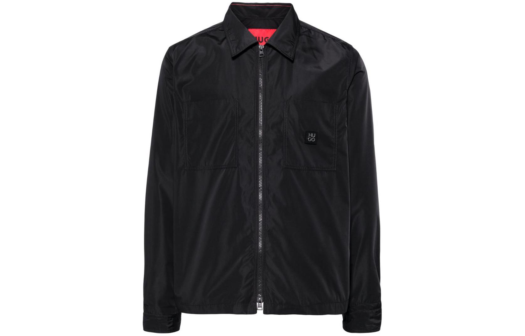 HUGO BOSS SS24 Black Solid Logo Patch Long-Sleeve Casual Jacket 50515386-001