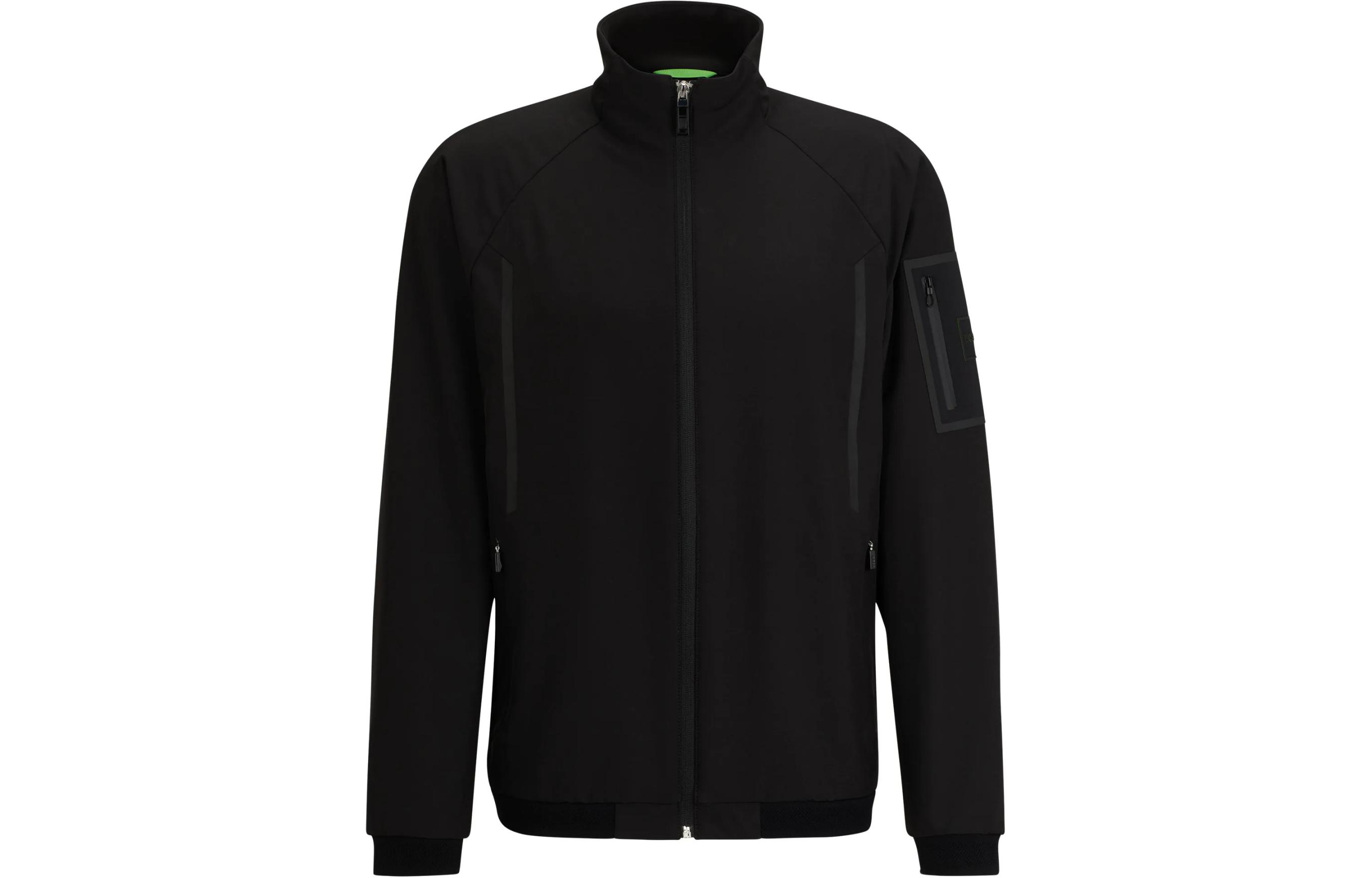 HUGO BOSS SS24 Black Waterproof Bomber Jacket with Logo for Men 50499485-001