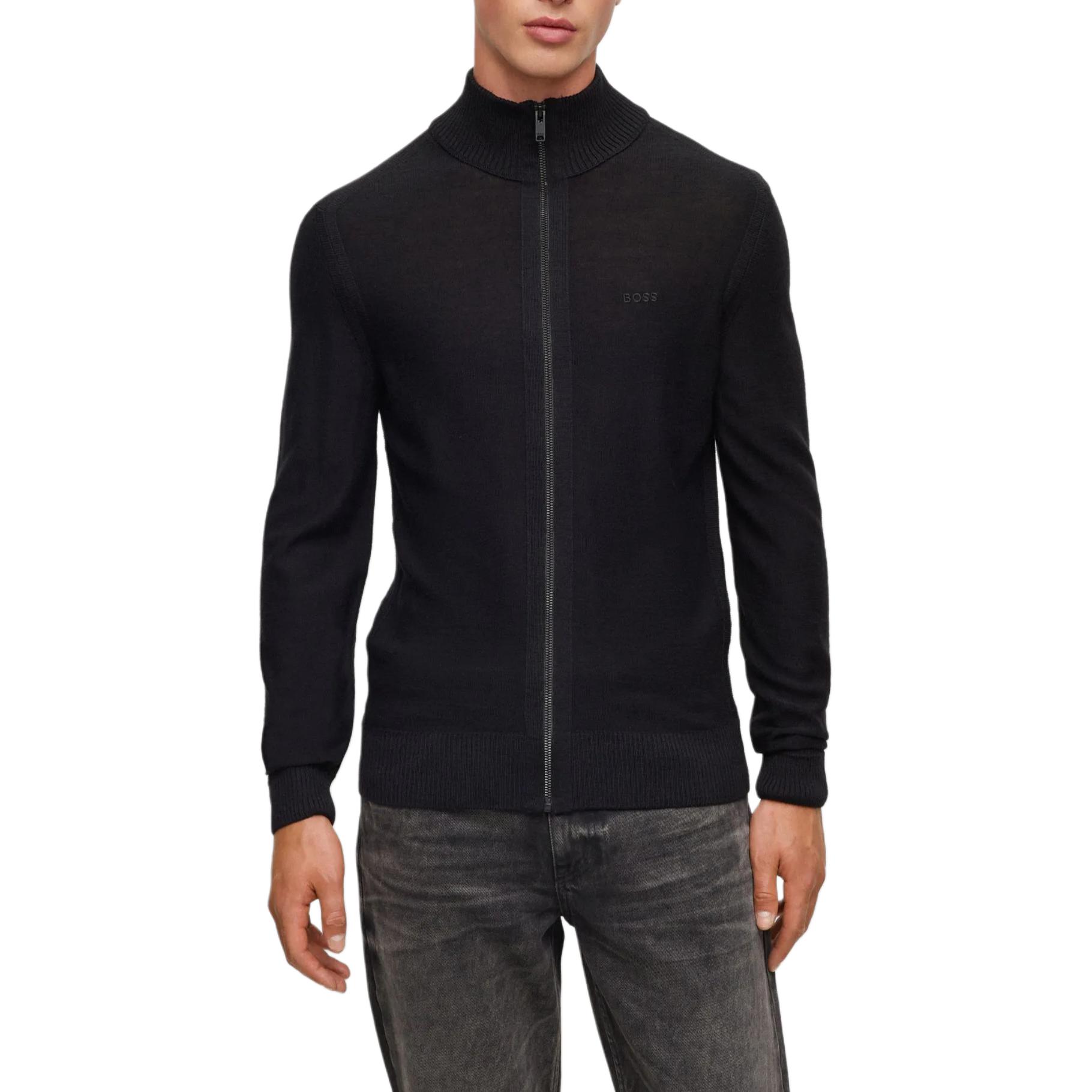 Shop ヒューゴボス SS24 ブラック刺繍ロゴ付きジップアップジャケット 50501750-001