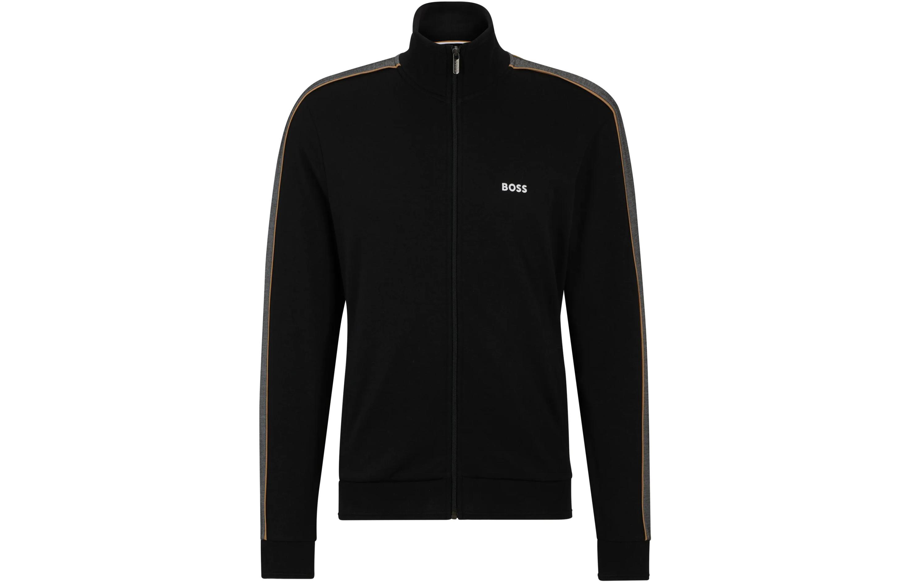 HUGO BOSS SS24 Black Zipper Jacket with Logo Design for Men 50511041-001