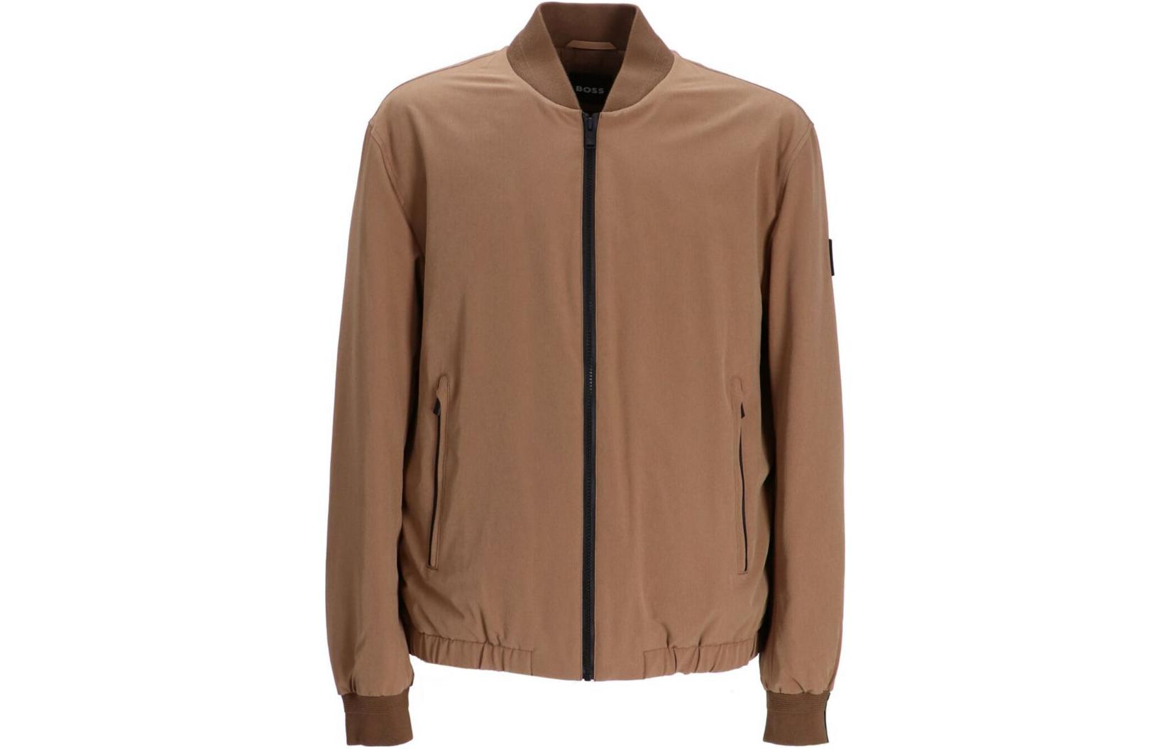 HUGO BOSS SS24 Brown Ribbed Bomber Jacket with Zipper 50506952-249