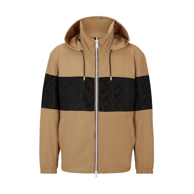 HUGO BOSS SS24 Colorblock Hooded Zip Jacket Brown Long Sleeve 50505282-260
