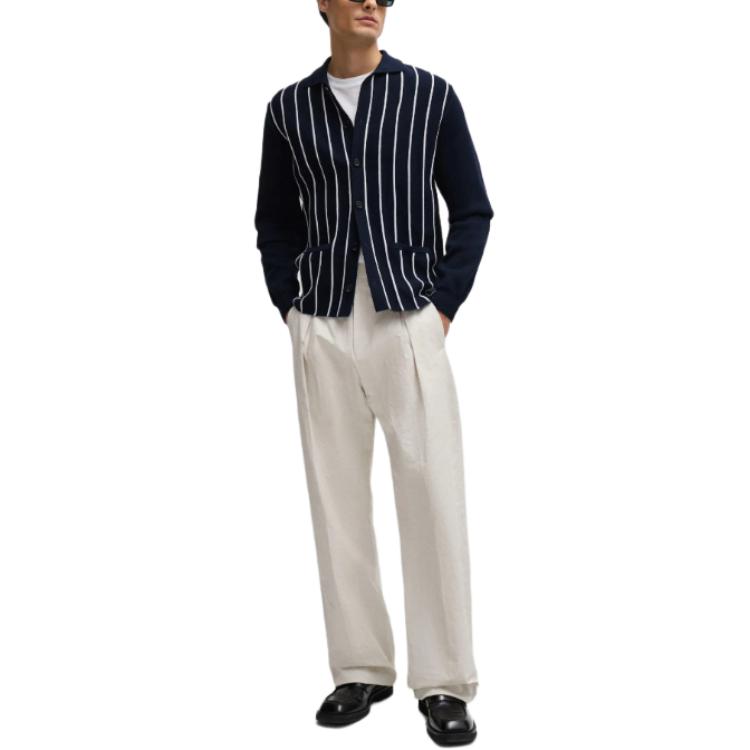 HUGO BOSS SS24 Colorblock Striped Knit Cardigan Navy Blue  Long Sleeve 50511747-404 圖 3