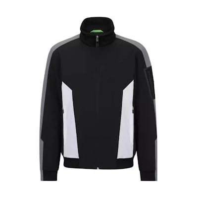 HUGO BOSS SS24 Colorblock Zip-Up High Collar Jacket Black 50499481-001