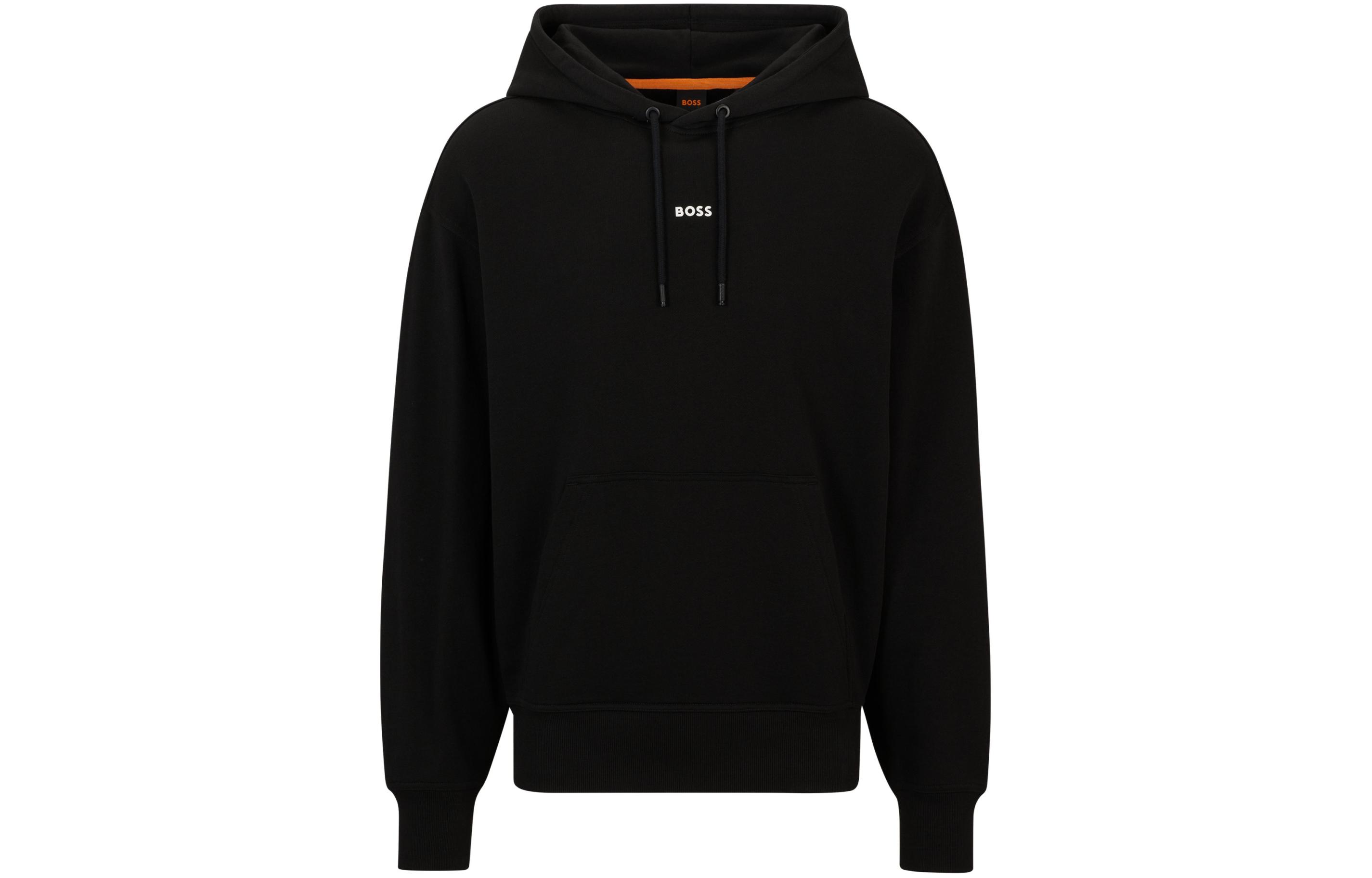 HUGO BOSS SS24 Cotton-Terry Hoodie Contrast Logo Black Pullover 50514530-001