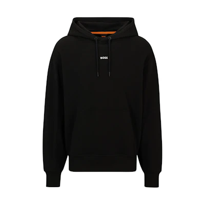 HUGO BOSS SS24 Cotton-Terry Hoodie Contrast Logo Black Pullover 50514530-001