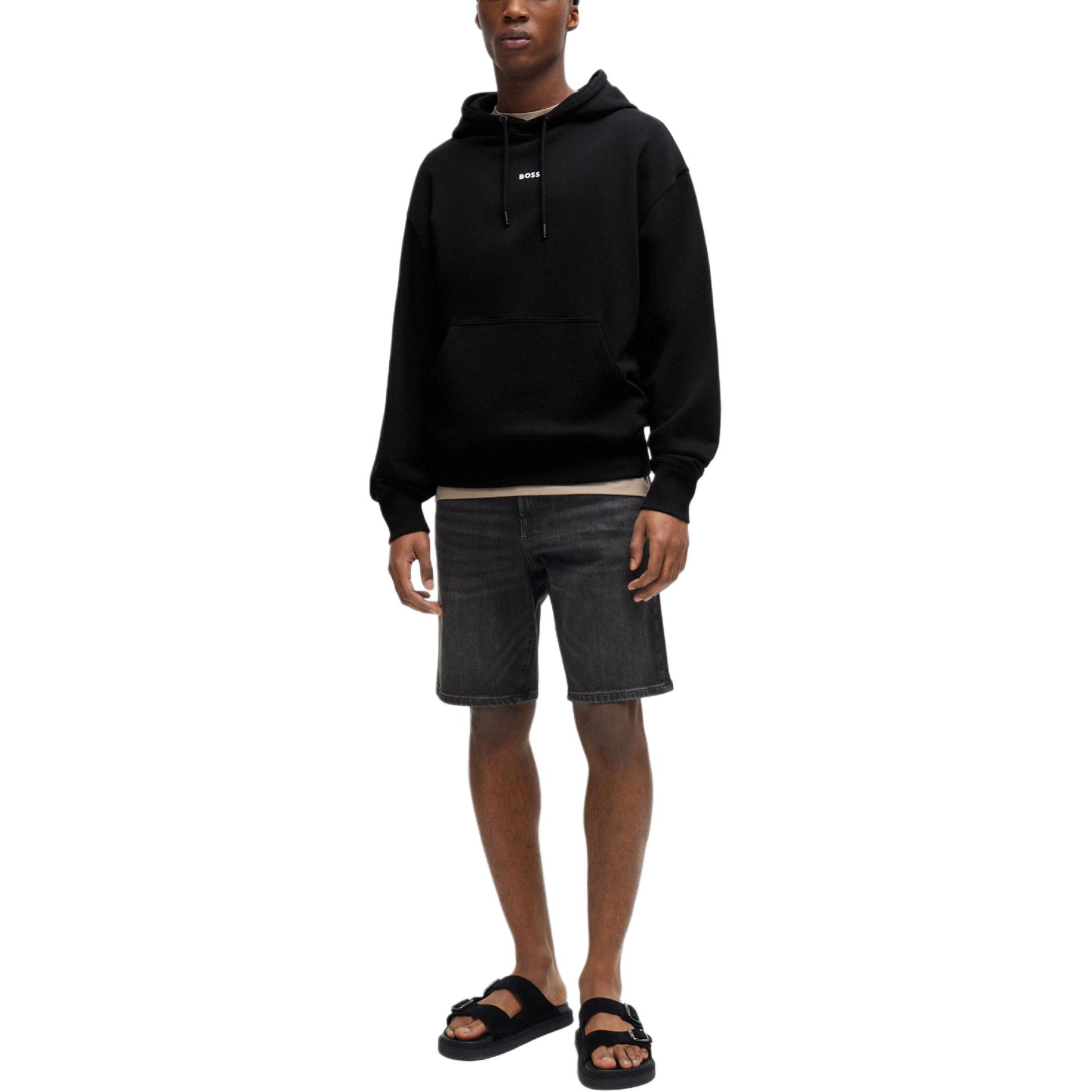 Lookbook 휴고 보스 SS24 코튼 테리 후드티 콘트라스트 로고 블랙 풀오버 50514530-001