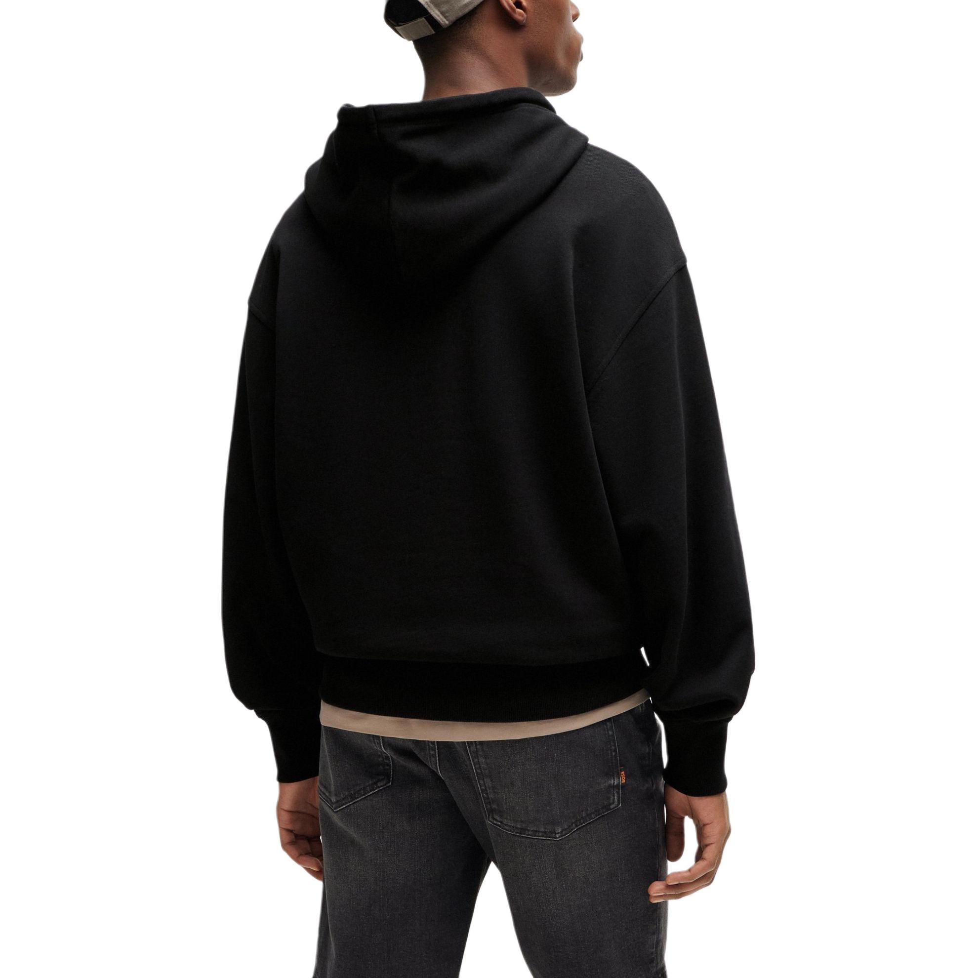 Purchase 휴고 보스 SS24 코튼 테리 후드티 콘트라스트 로고 블랙 풀오버 50514530-001