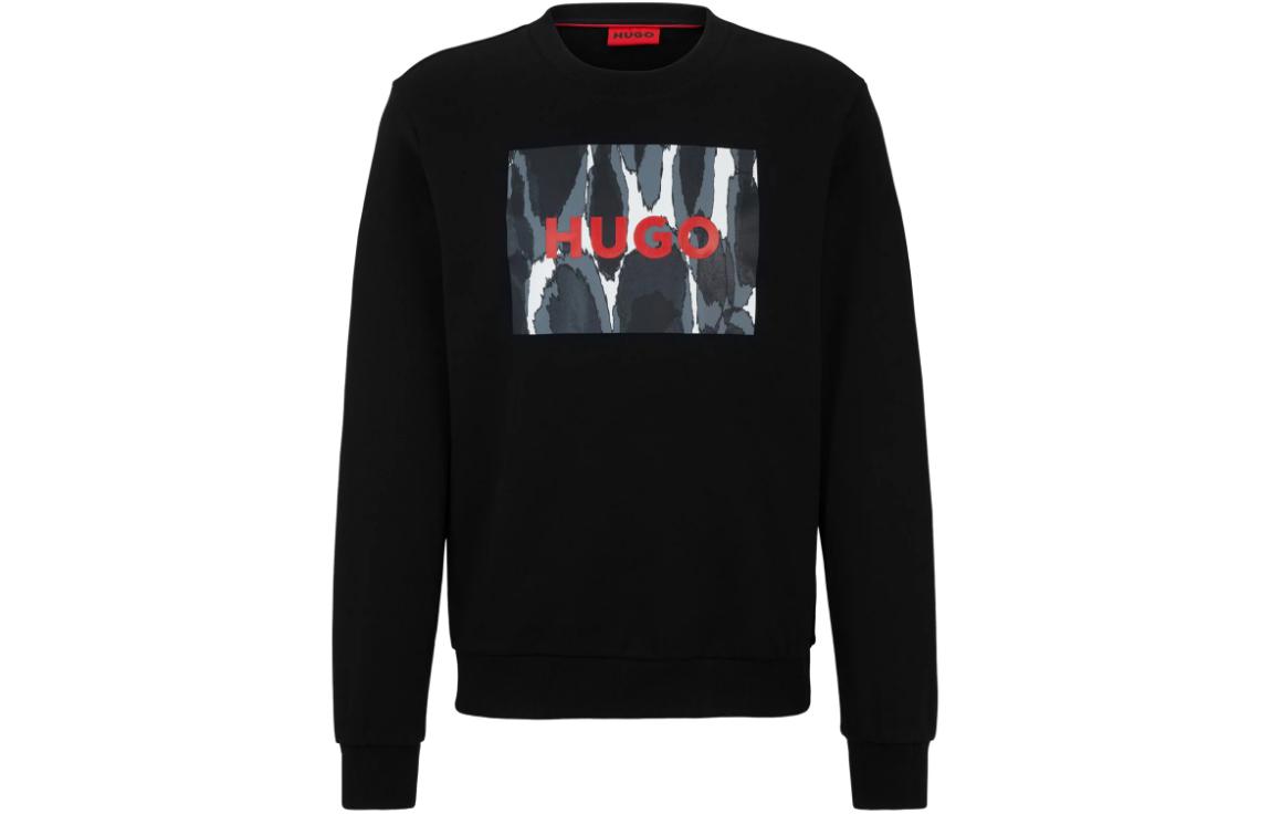 HUGO BOSS SS24 Cotton-Terry Sweatshirt Black with Seasonal Logo Print Men 50513335-001