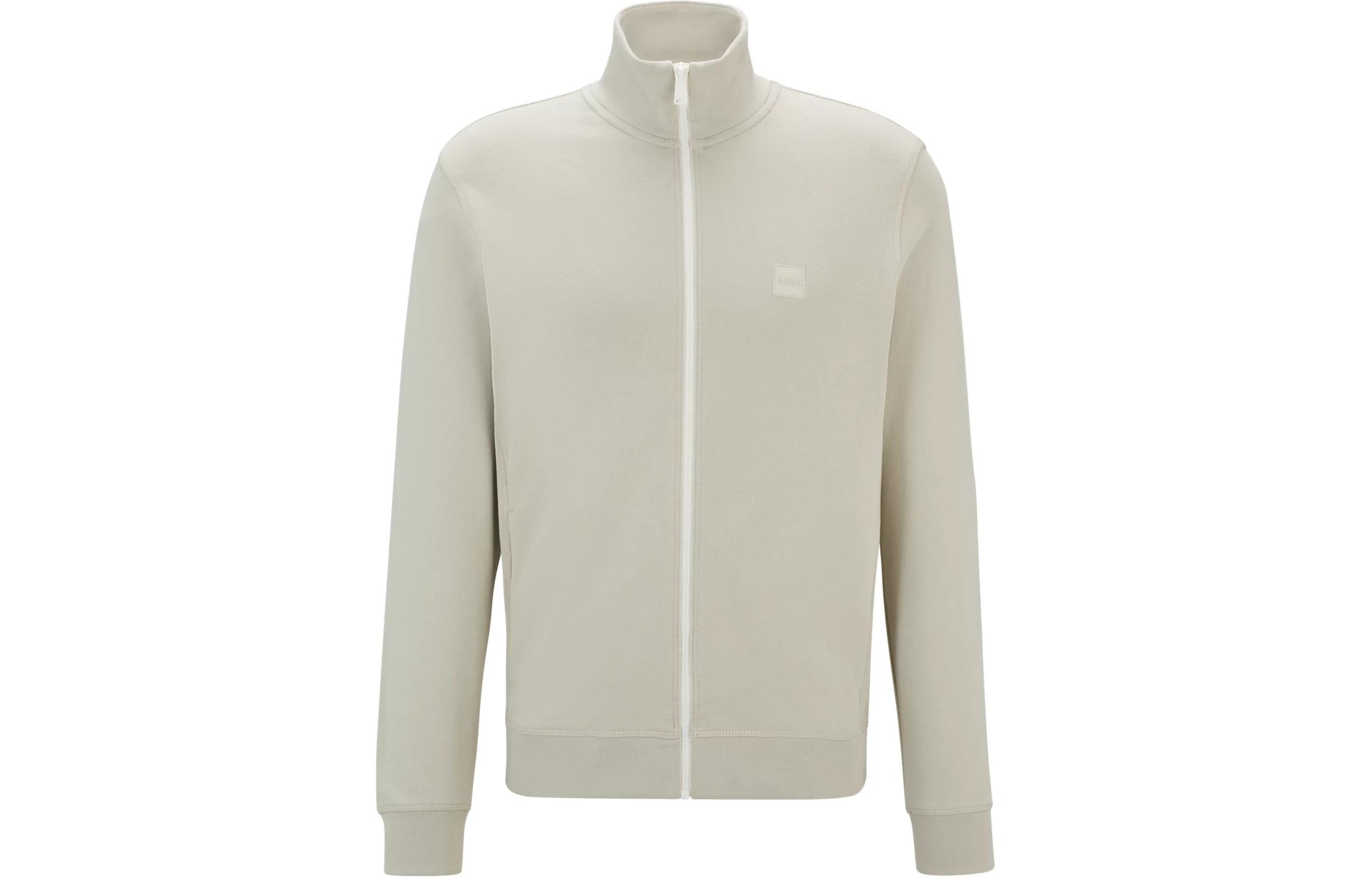 HUGO BOSS SS24 Cotton Terry Zip-Up Jacket with Logo Patch Beige Outerwear 50511709-271
