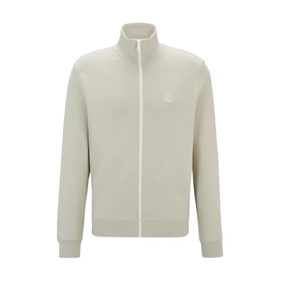 HUGO BOSS SS24 Cotton Terry Zip-Up Jacket with Logo Patch Beige Outerwear 50511709-271