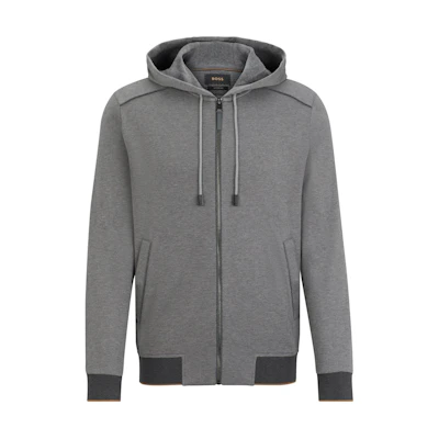 HUGO BOSS SS24 Double-Faced Zip-Up Hoodie in Cotton Grey Full-Zip Sweatshirt 50512141-041
