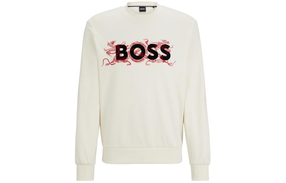 HUGO BOSS SS24 Embroidered Logo Crewneck Sweatshirt White Loose Fit 50510132-118