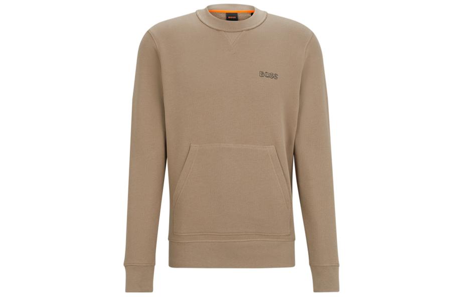 HUGO BOSS SS24 Embroidered Logo Crewneck Sweatshirt Deep Khaki - 50510368-246