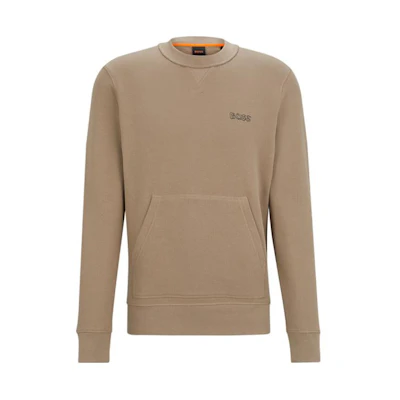HUGO BOSS SS24 Embroidered Logo Crewneck Sweatshirt Deep Khaki - 50510368-246
