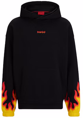 HUGO BOSS SS24 火焰標誌寬鬆連帽黑色長袖上衣 男女通用 50504815-001 Buy HUGO BOSS SS24 火焰標誌寬鬆連帽黑色長袖上衣 男女通用 50504815-001