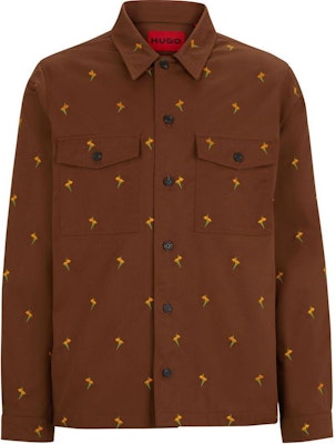 HUGO BOSS SS24 棕色花卉刺繡寬鬆版長袖襯衫 50520089-212 Buy HUGO BOSS SS24 棕色花卉刺繡寬鬆版長袖襯衫 50520089-212