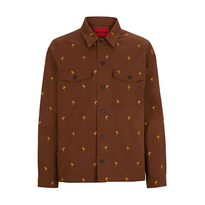 HUGO BOSS SS24 Floral Embroidered Relaxed Fit Button-Up Shirt Brown 50520089-212