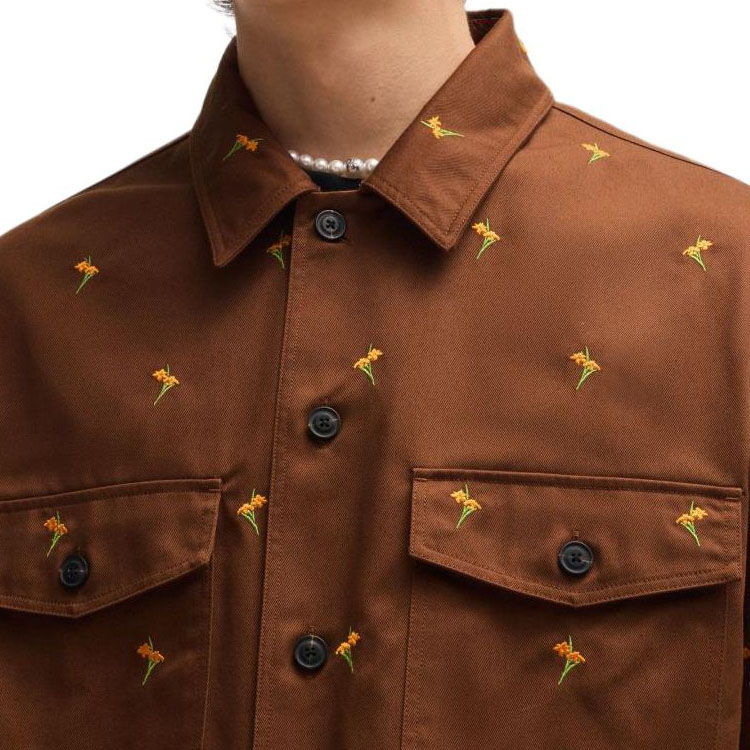 Purchase HUGO BOSS SS24 棕色花卉刺繡寬鬆版長袖襯衫 50520089-212