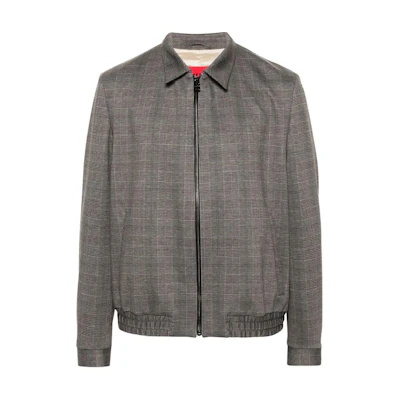 HUGO BOSS SS24 Grey Checked Logo Embroidered Zip-Up Jacket for Men 50520355-212