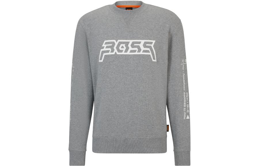 HUGO BOSS SS24 Grey Crewneck Sweatshirt with Letter Print 50508487-051