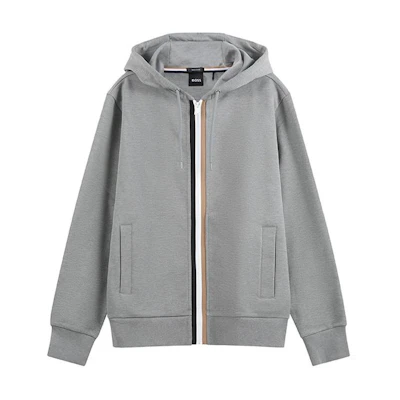 HUGO BOSS SS24 Grey Hoodie with Solid Stripes and Zip Closure 50494590-041