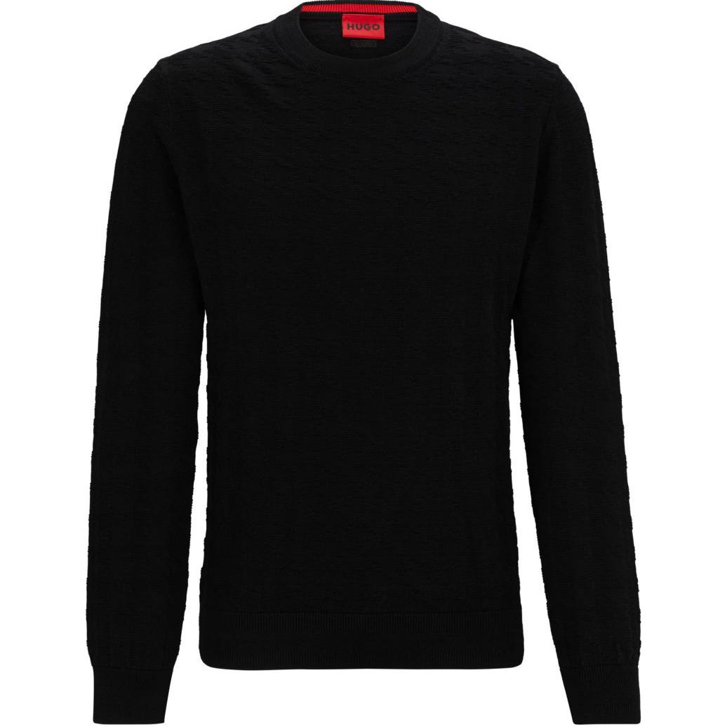 Order HUGO BOSS SS24 千鳥格紋男士寬鬆針織圓領毛衣 黑色 50516620-001