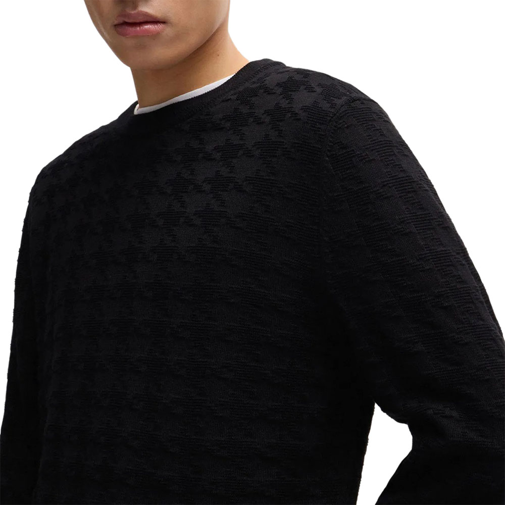 Details for HUGO BOSS SS24 千鳥格紋男士寬鬆針織圓領毛衣 黑色 50516620-001