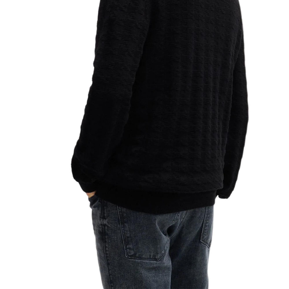 Sizing HUGO BOSS SS24 千鳥格紋男士寬鬆針織圓領毛衣 黑色 50516620-001