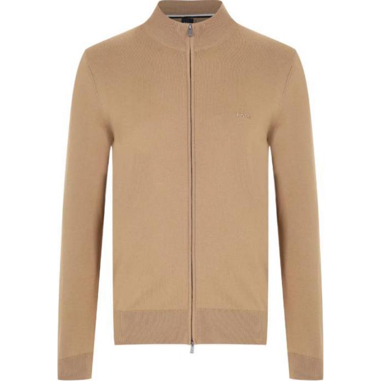 HUGO BOSS SS24 Light Brown Solid Logo Stand Collar Jacket 50505998-260