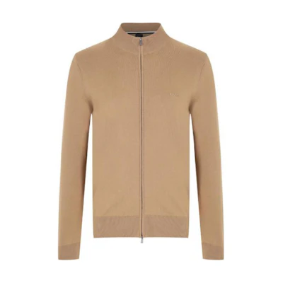 HUGO BOSS SS24 Light Brown Solid Logo Stand Collar Jacket 50505998-260