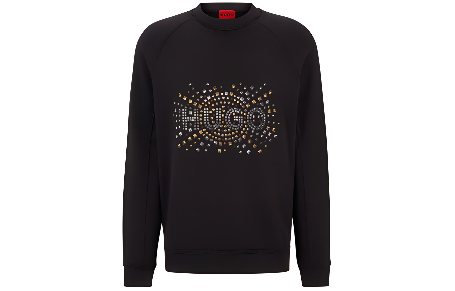 HUGO BOSS SS24 Logo Embellished Loose Fit Crewneck Sweatshirt Black () 50504520-001