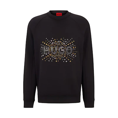 HUGO BOSS SS24 Logo Embellished Loose Fit Crewneck Sweatshirt Black () 50504520-001