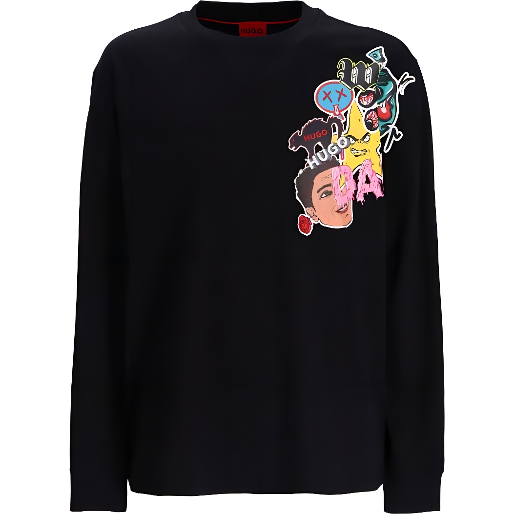 HUGO BOSS SS24 Logo Graphic Print Crewneck Long Sleeve Sweatshirt Black Men 50517639-001