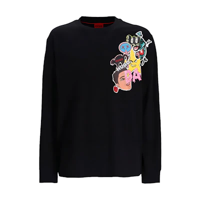 HUGO BOSS SS24 Logo Graphic Print Crewneck Long Sleeve Sweatshirt Black Men 50517639-001