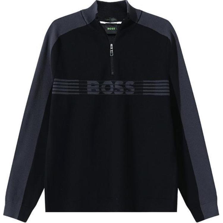 HUGO BOSS SS24 Logo Intarsia Knit Long-Sleeve Sweater  Black 50493768-001