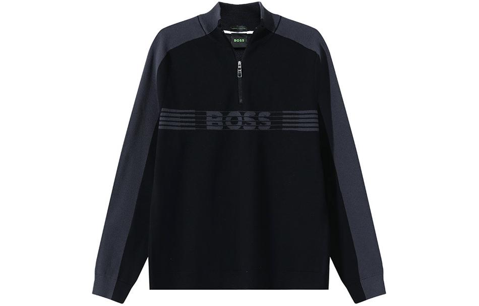 Order HUGO BOSS SS24 Logo提花長袖針織毛衣 黑色 50493768-001