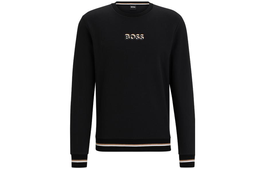 HUGO BOSS SS24 Logo Print Crewneck Casual Long Sleeve Sweatshirt Black Men 50510861-001