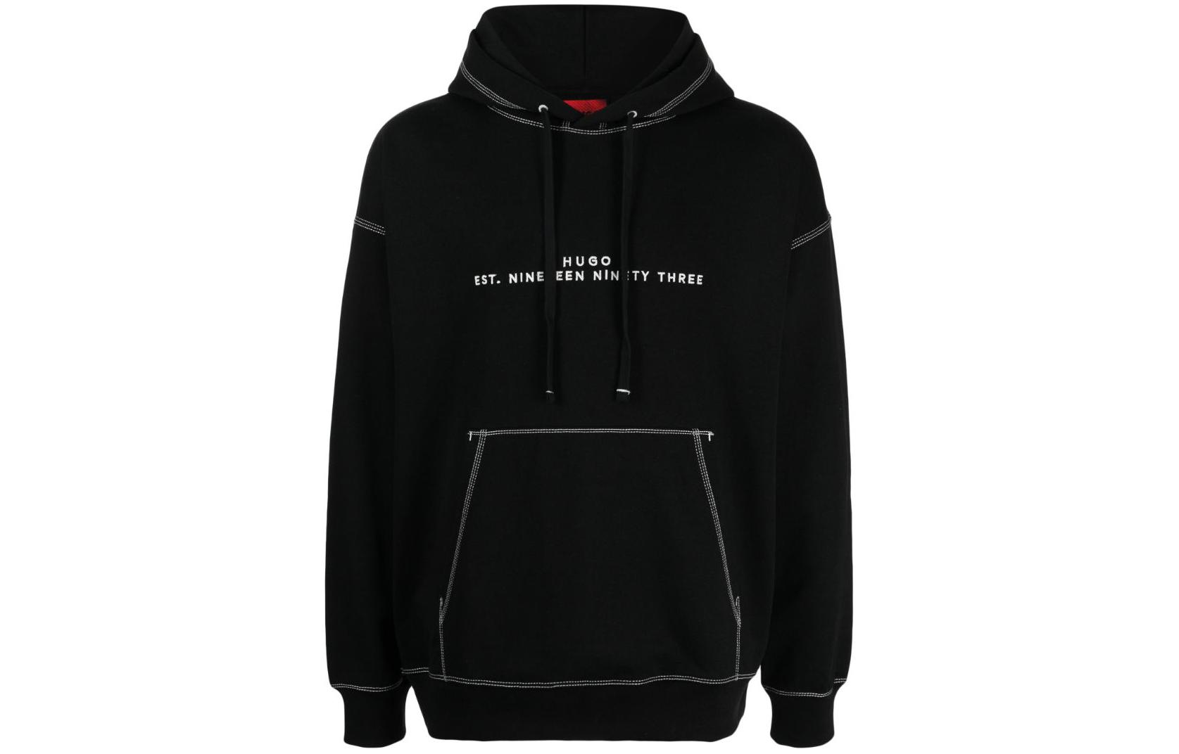 HUGO BOSS SS24 Logo Print Oversized Hoodie Black - Long Sleeve Sweatshirt 50504725-101