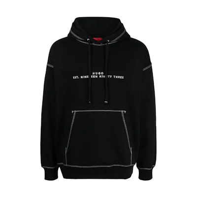 HUGO BOSS SS24 Logo Print Oversized Hoodie Black - Long Sleeve Sweatshirt 50504725-101
