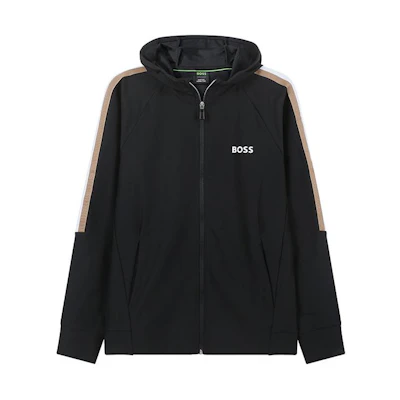 HUGO BOSS SS24 Logo Print Zip Hoodie Black Long-Sleeve Sweatshirt 50504552-001