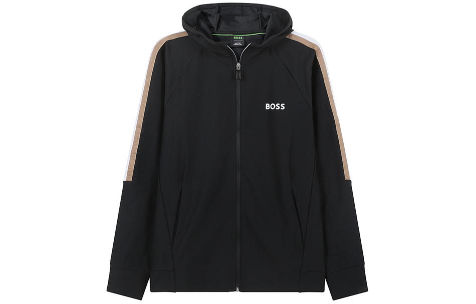 Order HUGO BOSS SS24 Logo Cetak Zip Hoodie Hitam Baju Lengan Panjang 50504552-001