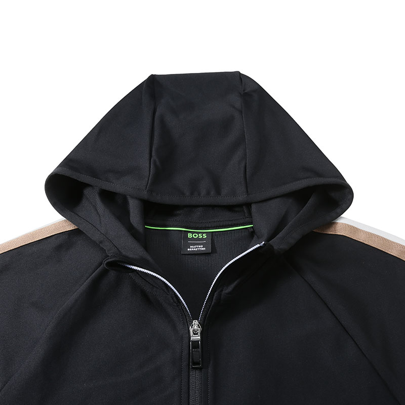Shop HUGO BOSS SS24 Logo Cetak Zip Hoodie Hitam Baju Lengan Panjang 50504552-001