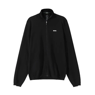 HUGO BOSS SS24 Logo Print Zipper Knit Long Sleeve Sweater Men Black 50498540-001