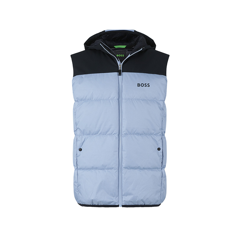 HUGO BOSS SS24 Logo Printed Hooded Sleeveless Down Jacket Navy . 50497645-498