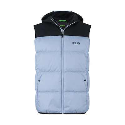 HUGO BOSS SS24 Logo Printed Hooded Sleeveless Down Jacket Navy . 50497645-498