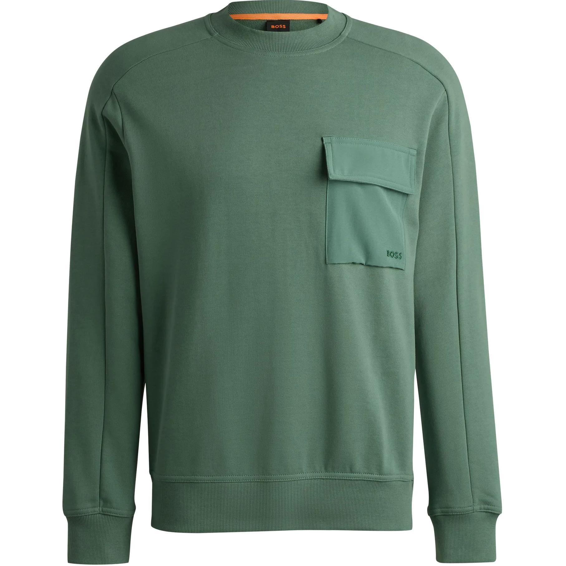 HUGO BOSS SS24 Loose Fit Crewneck Sweatshirt in Solid Natural Green 50522481-341